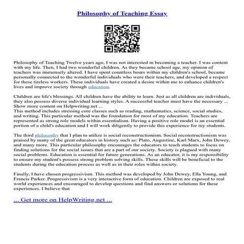 Philosophy Of Teaching Essay