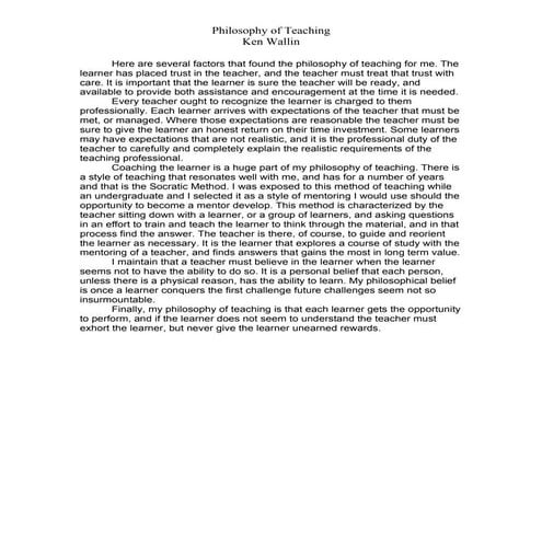Ken Wallin\'s Philosophy Of Teaching