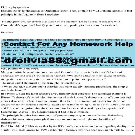 Philosophy questionExplain the principle known as Ockhams Razor..pdf