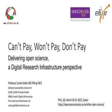 Can’t Pay, Won’t Pay, Don’t Pay: Delivering open science,  a Digital Research...