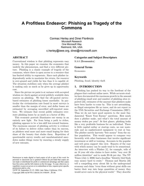 Phishing As Tragedy of the Commons