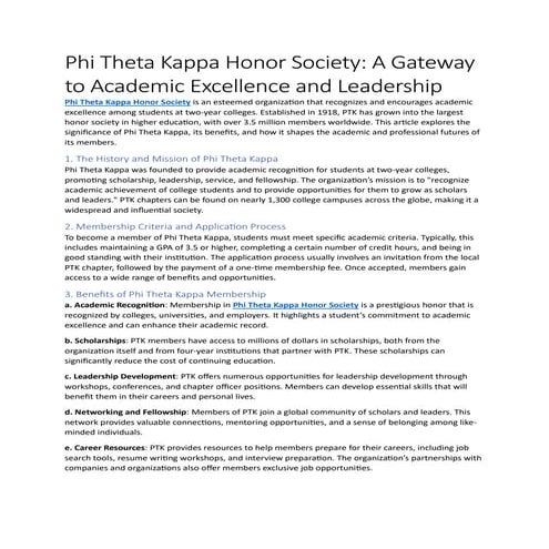 Phi Theta Kappa Honor Society: A complete