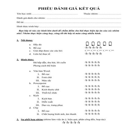 Phiếu đánh giá kết quả