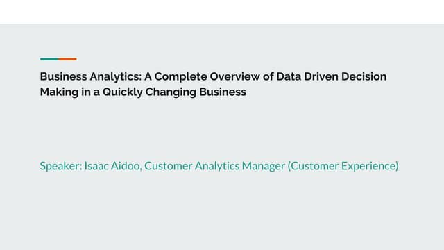 Day 1 (Lecture 2): Business Analytics