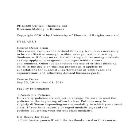PHL320 Critical Thinking andDecision Making in Business.docx
