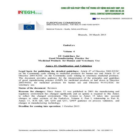 Phụ lục 15 GMP EU. Chuẩn hóa và thẩm định