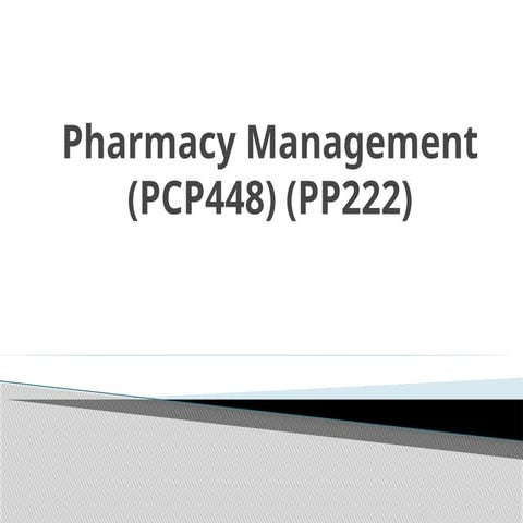 Introduction to Pharmacy Management in Health Care