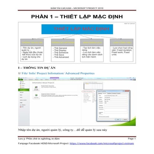 Hướng dẫn sử dụng Microsoft Project 2010 (Phần 1: Thiết lập mặc đinh)