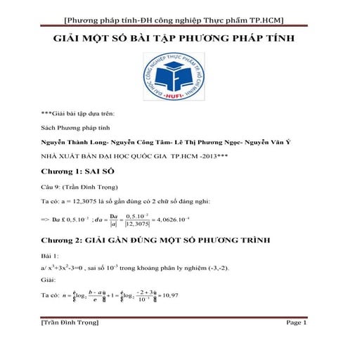 Giải bài tập Phương pháp tính