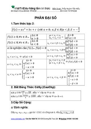 Tổng Hợp Các Công Thức Toán 10-11-12