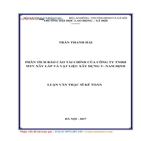 Phân Tích Báo Cáo Tài Chính Của Công Ty Tnhh Mtv Xây Lắp Và Vật Liệu Xây Dựng...