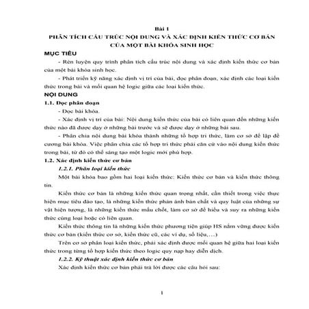 Phân tích cấu trúc nội dung và xác định kiến thức cơ bản của một bài khóa sin...