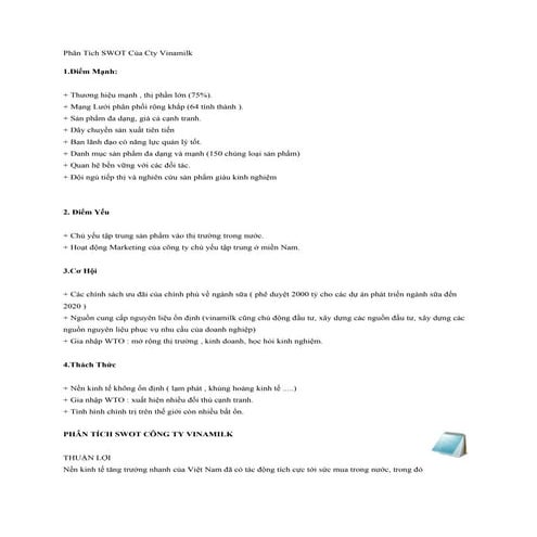 Phân tích swot của cty vinamilk
