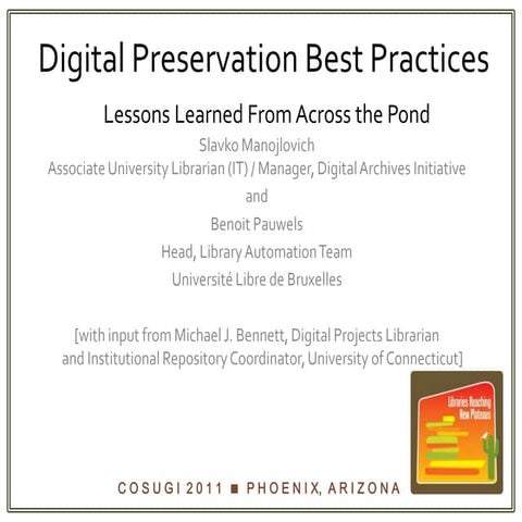 Digital Preservation Best Practices: Lessons Learned From Across the Pond
