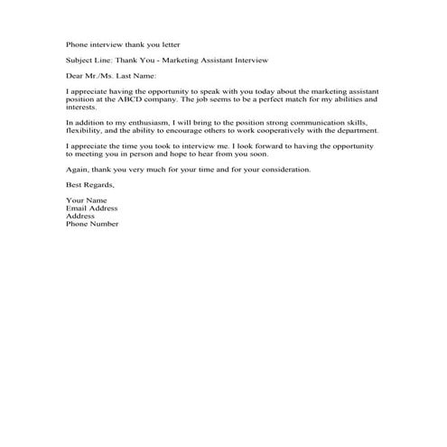 Phone interview thank you letter