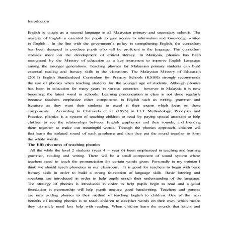 Phonics has been in education for many years in various countries throughout ...