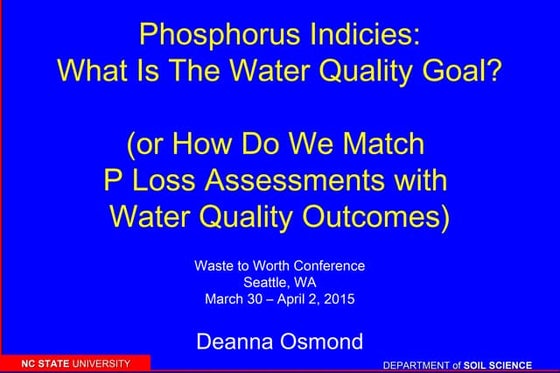 Phosphorus indices what is the water quality goal
