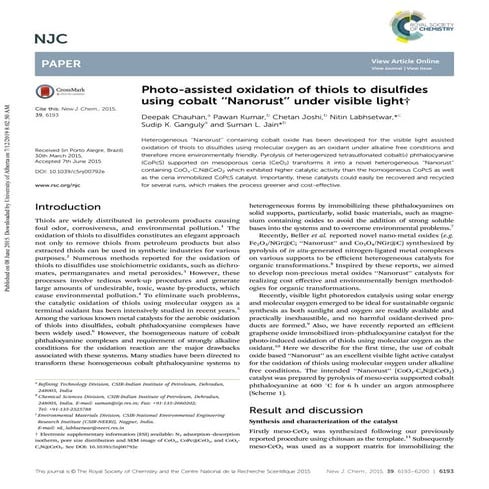 Photo-assisted oxidation of thiols to disulfides using cobalt ‘‘Nanorust’’ un...