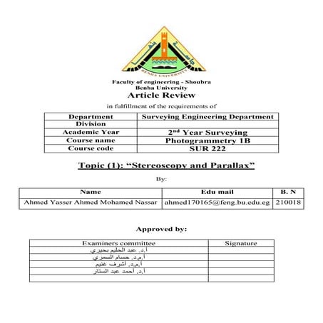 Photogrammetry: Stereoscopy and Parallax