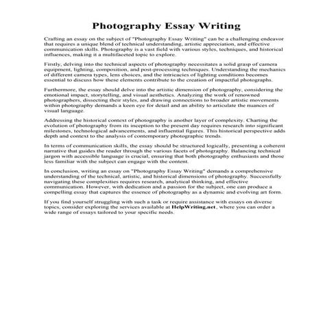 Photography Essay Writing. Written Essay - A2 Photography Proposal