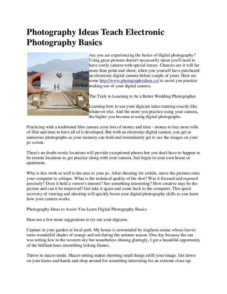 Photography ideas teach electronic photography basics