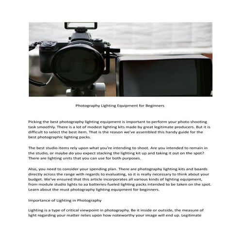 Photography Lighting Equipment for Beginners | PDF