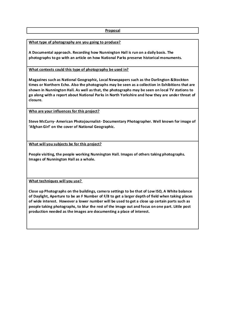 Photography proposal example picture