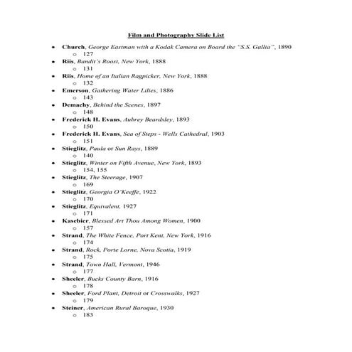 Photography Slide List