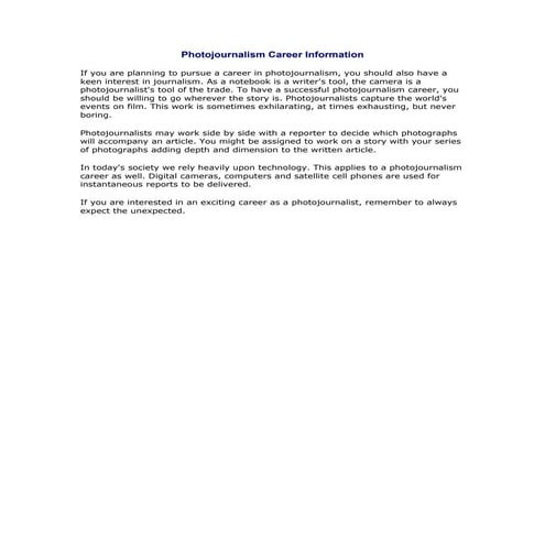 Photojournalism career information
