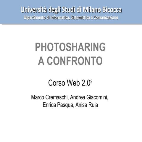 Corso Web 2.0: Photosharing a confronto