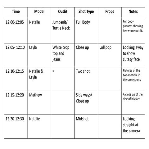 Photoshoot schedule | PPTX