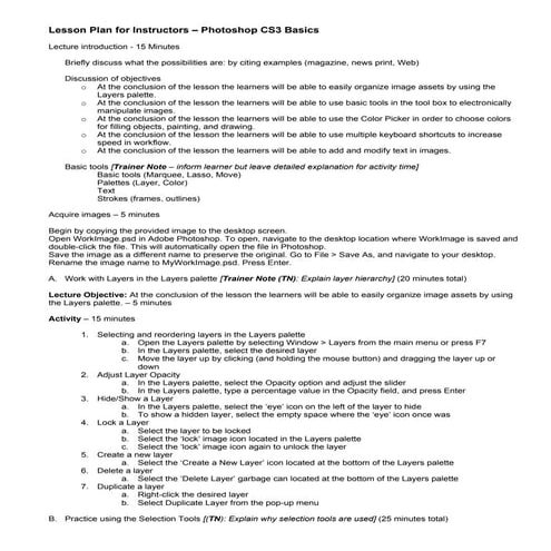 Photoshop cs3 instructor lesson plan