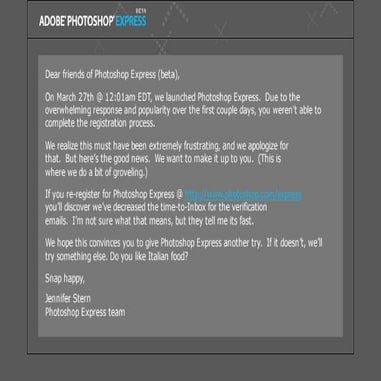 Photoshop Express Registration Down Email