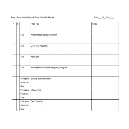 Photography Shot List Examples