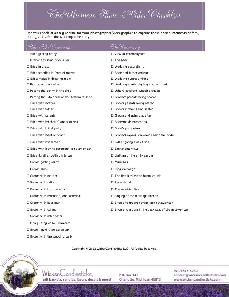 wedding photography videography checklist
