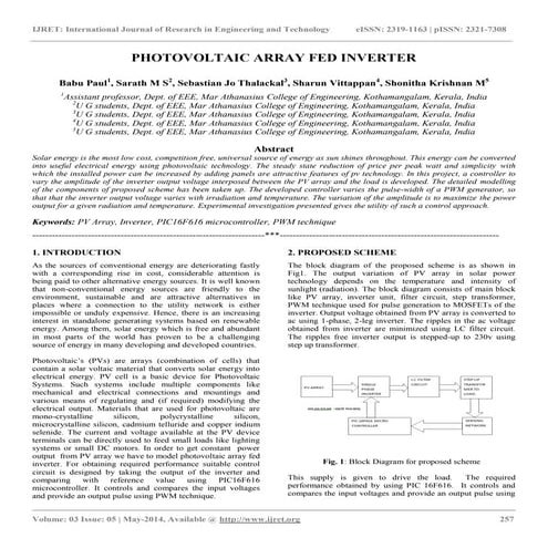 Photovoltaic array fed inverter