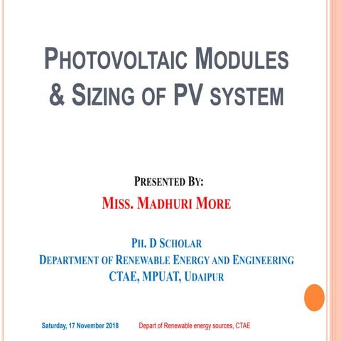 Photovoltaic modules & sizing of pv system