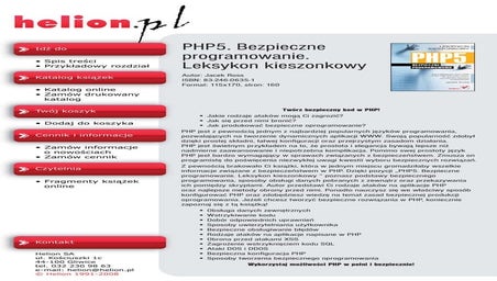 PHP5. Bezpieczne programowanie. Leksykon kieszonkowy