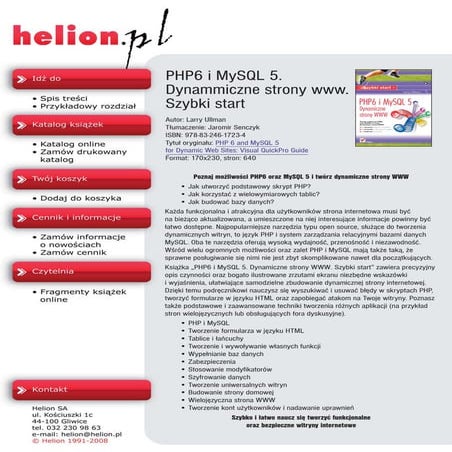 PHP6 i MySQL 5. Dynamiczne strony WWW. Szybki start