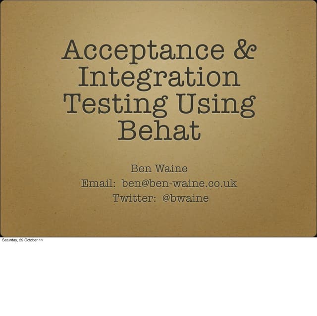 Acceptance & Integration Testing With Behat (PBC11)