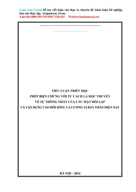 PHÉP BIỆN CHỨNG VỚI TƯ CÁCH LÀ HỌC THUYẾT VỀ SỰ THỐNG NHẤT CỦA CÁC MẶT ĐỐI LẬ...