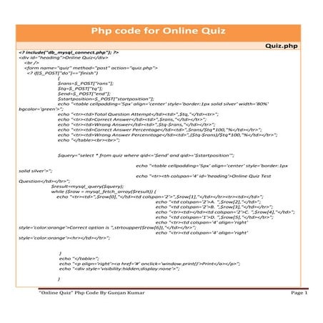 Php code for online quiz | PDF | Web Development | Internet image.