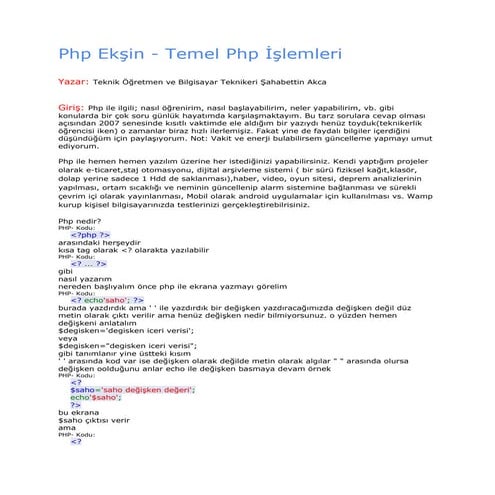 Php ekşin - Temel php i̇şlemleri