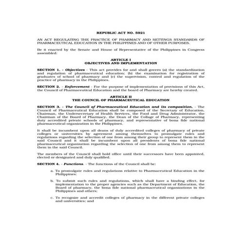 Ph pharmacy act (ra 5921) | PDF