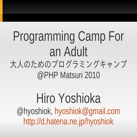 Programming camp for an adult
