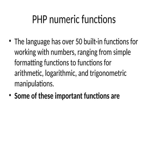 PHP functions like numeric functions string functions | PPTX