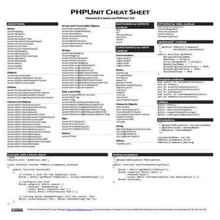 PHPUnit Cheat Sheet | PDF