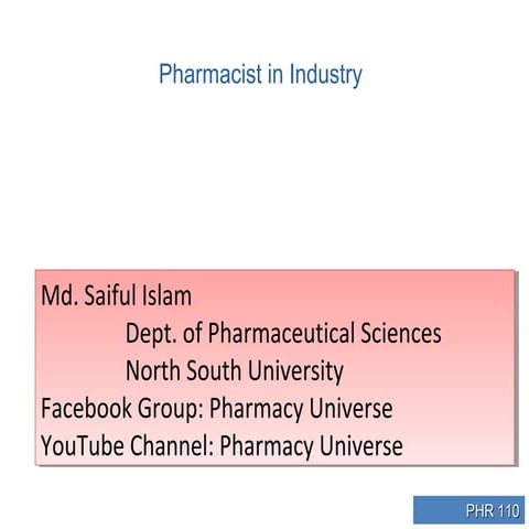 Pharmacist in Industry / Role of a Pharmacist in Industry 