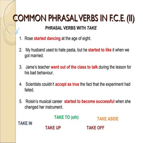 Phrasal verbs iii main phrasal verbs with TAKE 