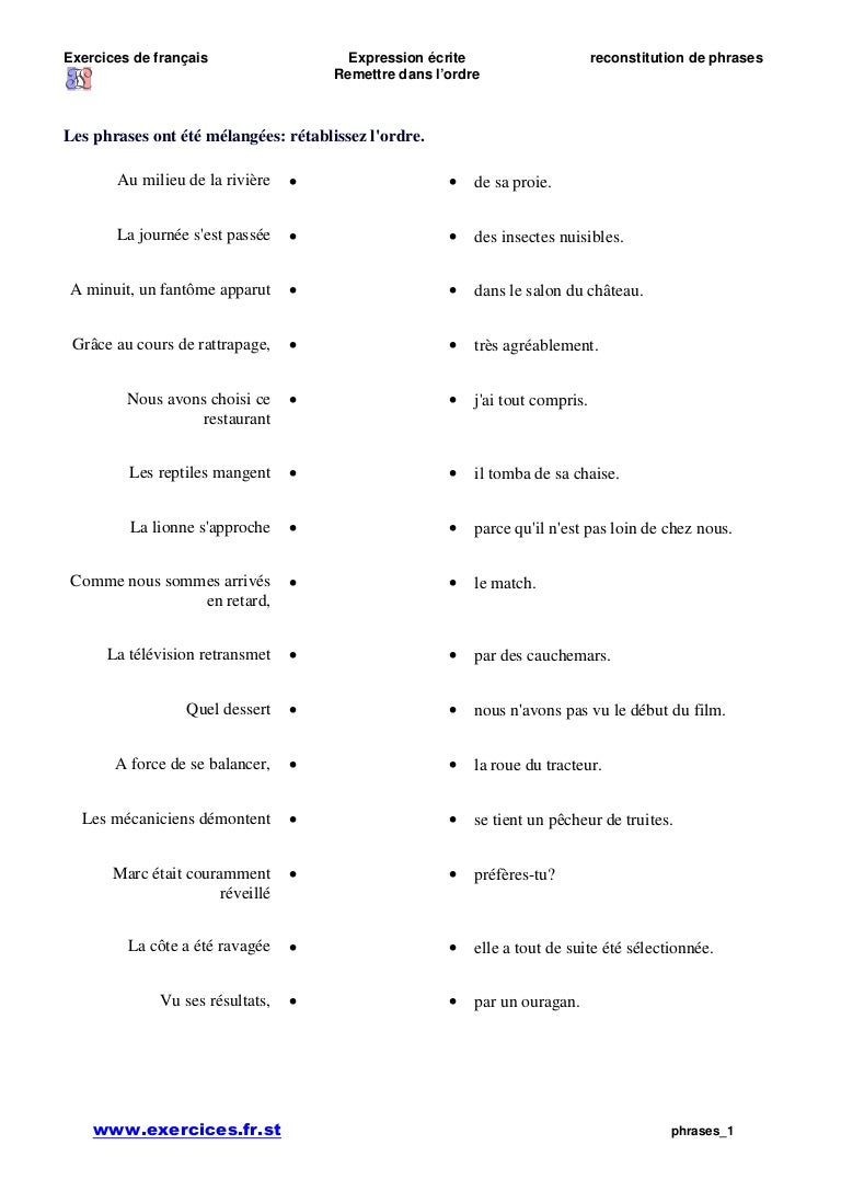 Phrases à Remettre Dans L Ordre Ce1